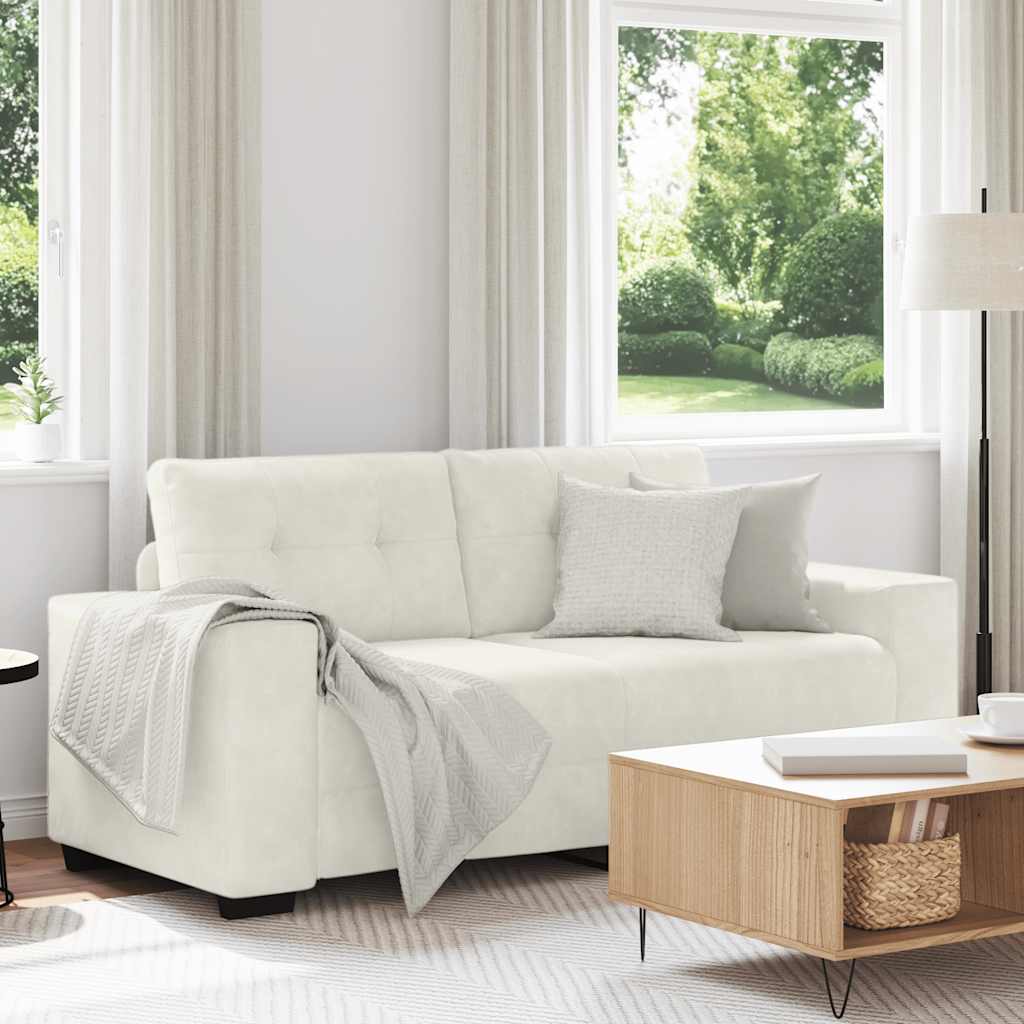 Sofá de dois lugares na cor creme, 180x77x82 cm, em veludo
