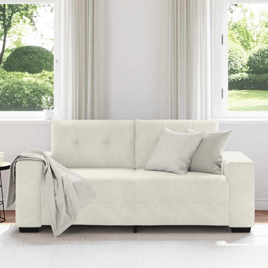 Sofá de dois lugares na cor creme, 180x77x82 cm, em veludo