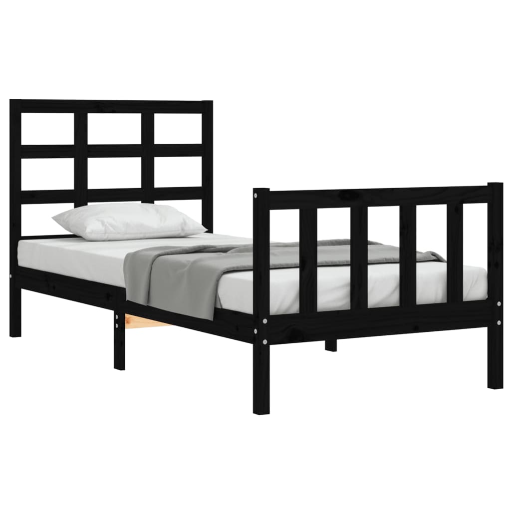 Estrutura cama de solteiro c/ cabeceira madeira maciça preto
