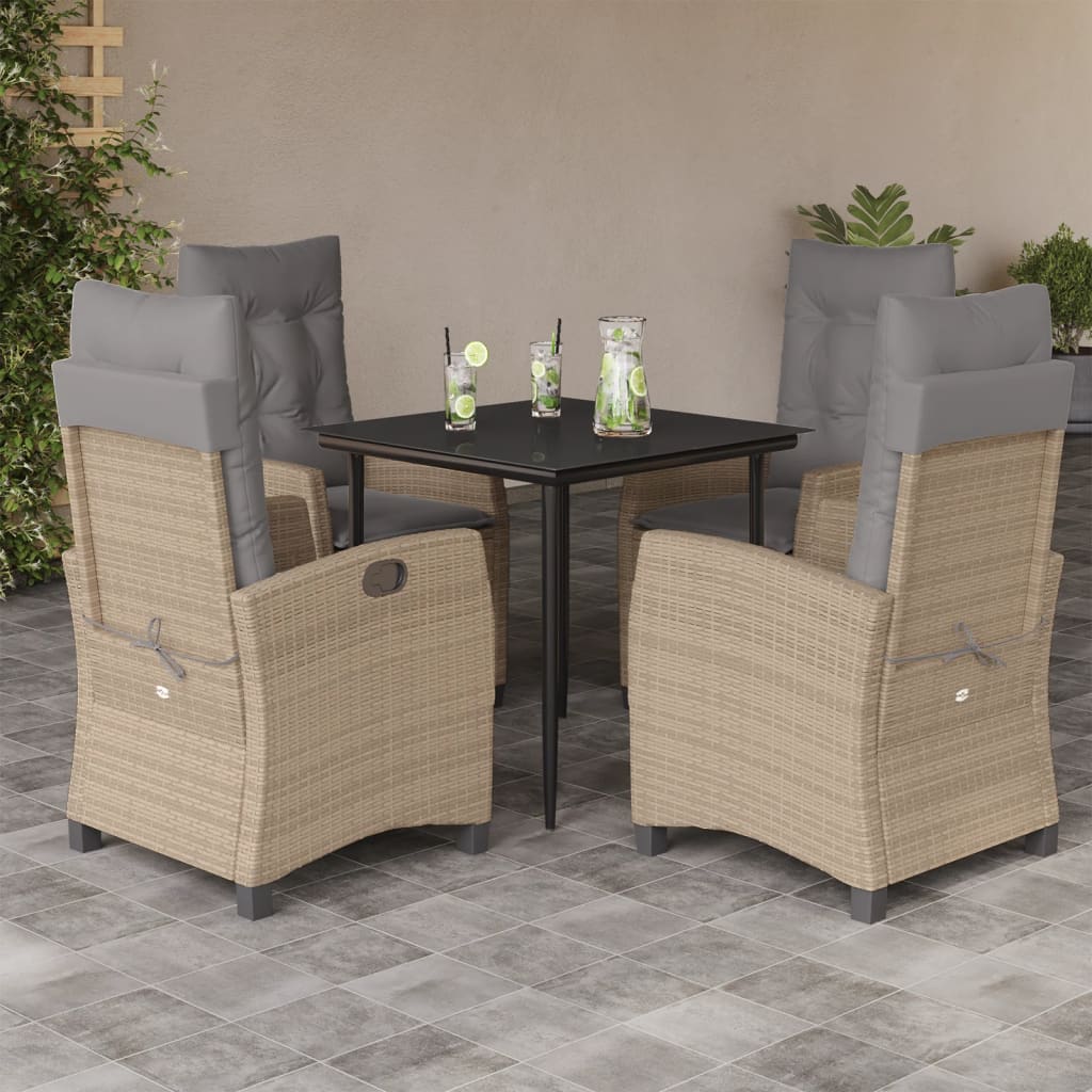 5Pcs conj. jantar jardim c/ almofadões vime PE bege misturado