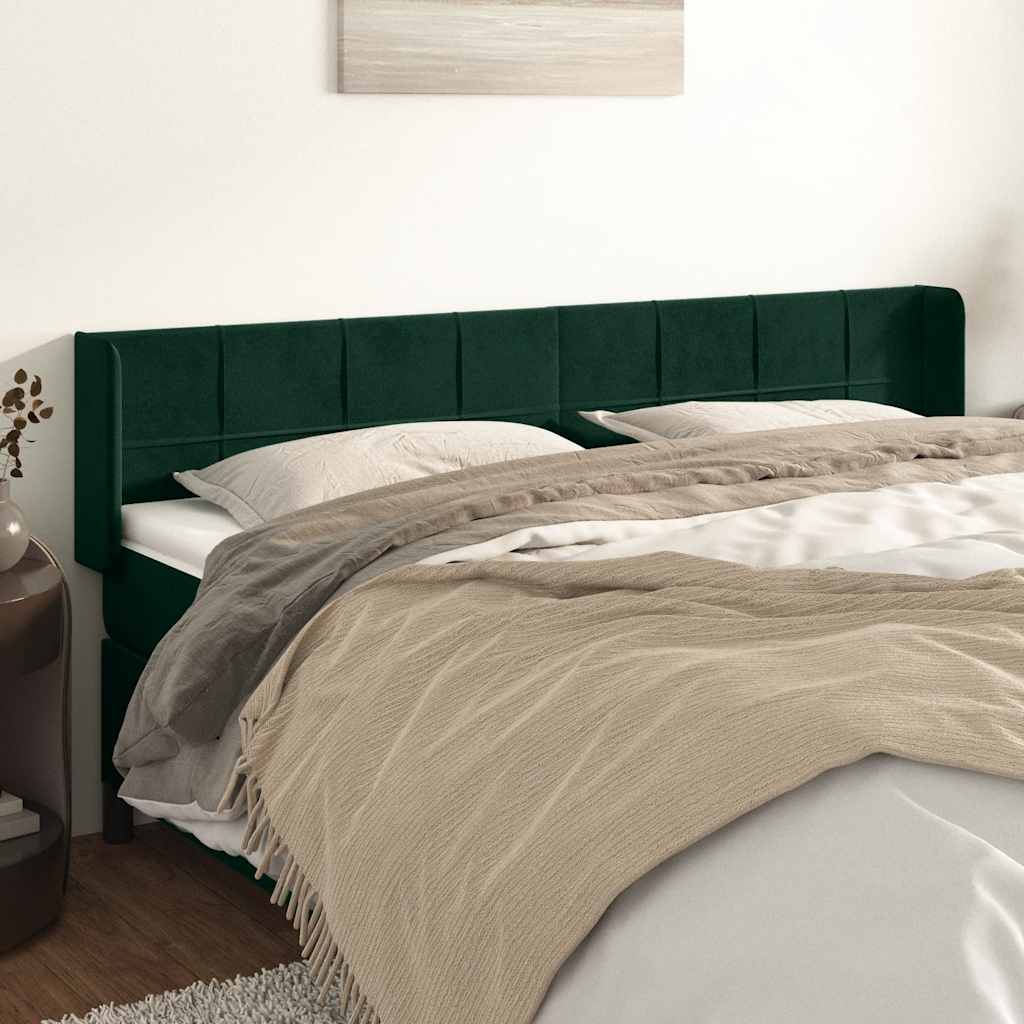 Cabeceira de cama c/ abas veludo 163x16x78/88cm verde-escuro