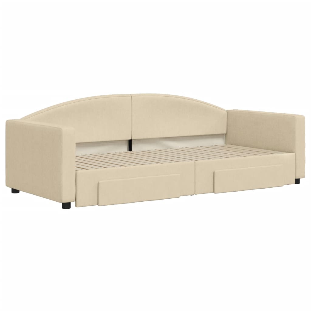 Sofá-cama com gavetão e gavetas 90x200 cm tecido cor creme