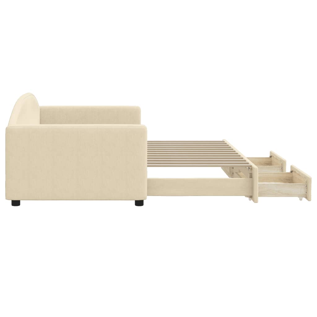 Sofá-cama com gavetão e gavetas 90x200 cm tecido cor creme