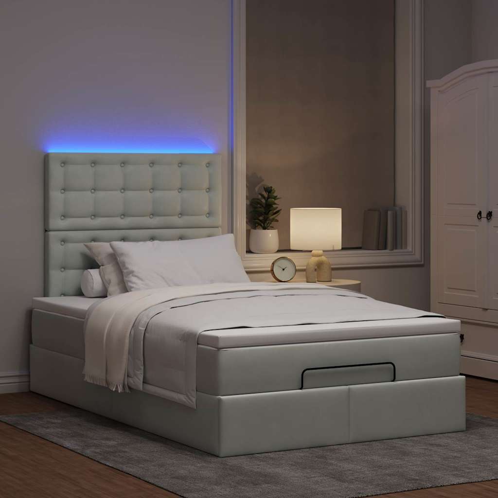Estrutura de cama otomana com colchões cinza claro veludo