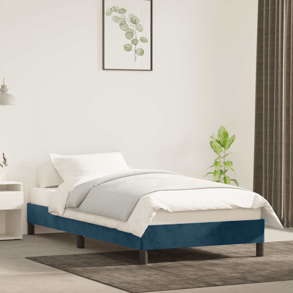 Estrutura de cama sem colchão 90x200 cm veludo azul-escuro