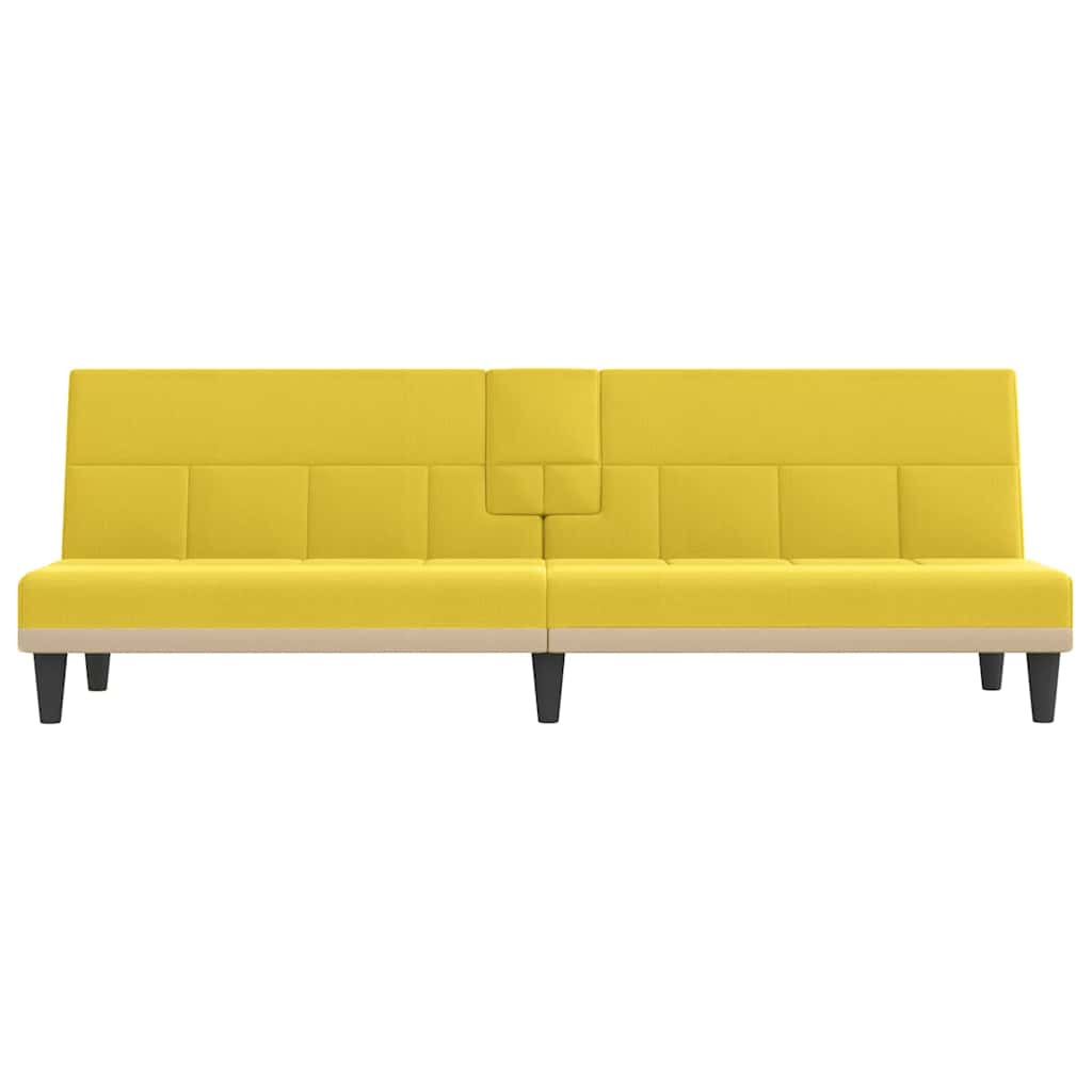 Sofá-cama com suportes para copos tecido amarelo-claro