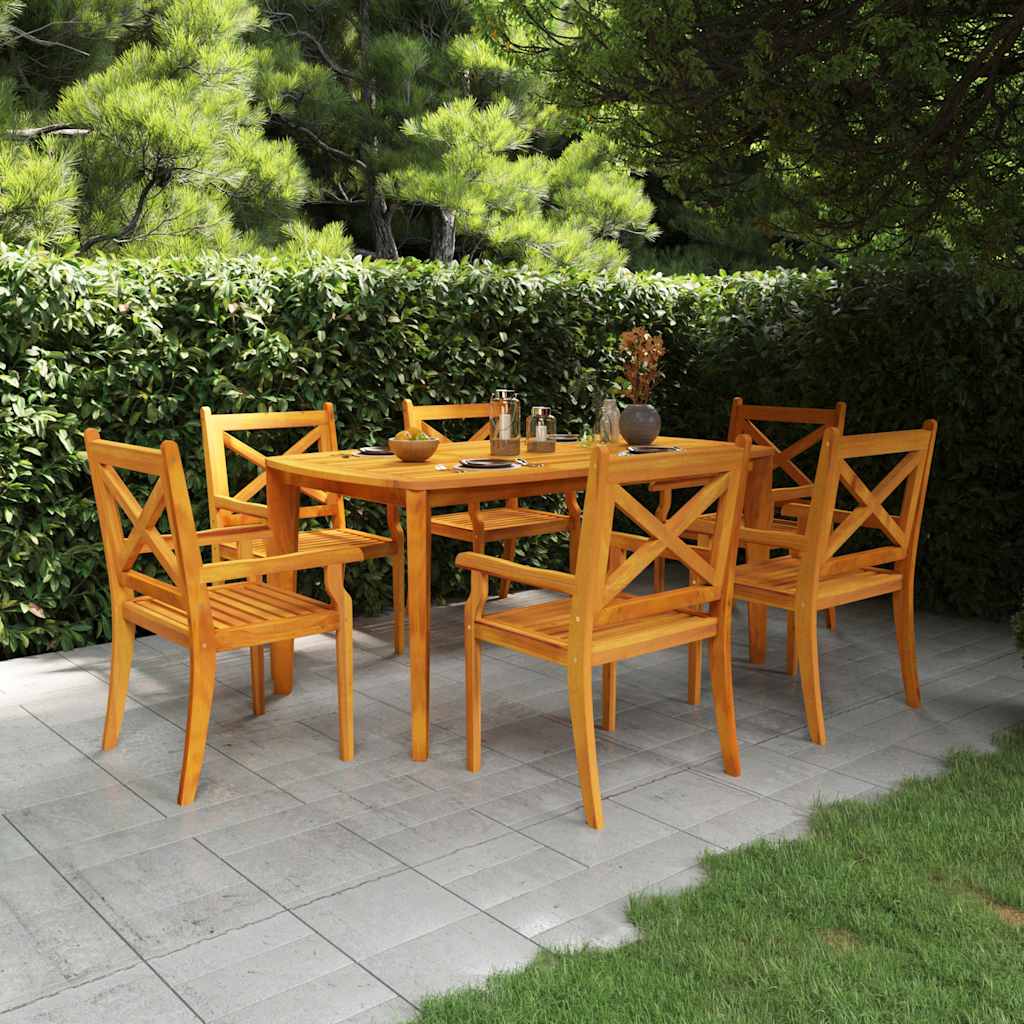 7 Pcs conjunto de jantar para jardim madeira de acácia maciça