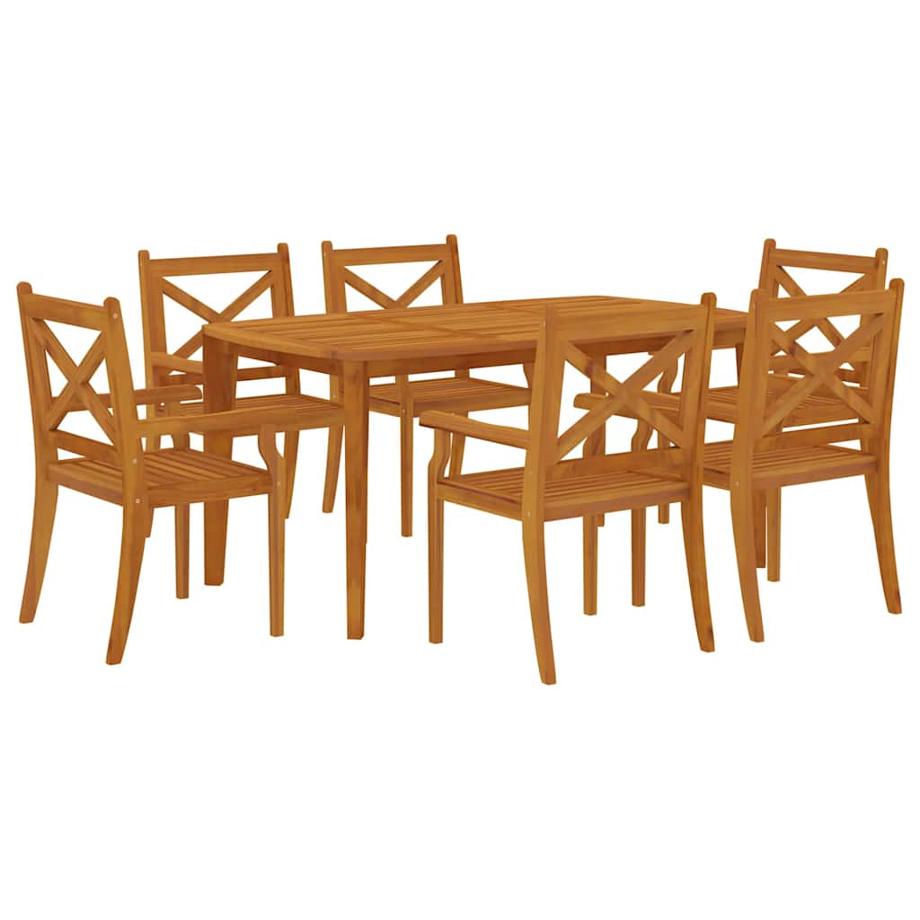 7 Pcs conjunto de jantar para jardim madeira de acácia maciça