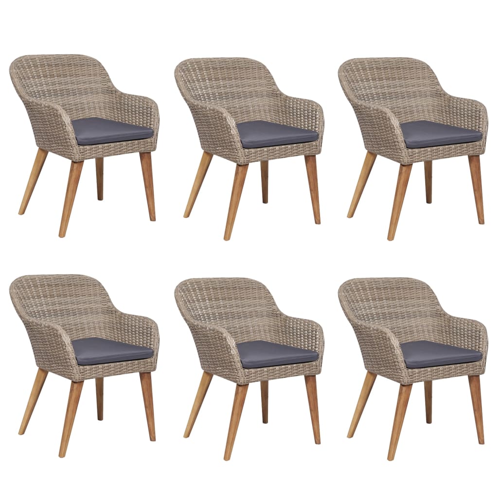 7 Pcs conjunto de jantar para jardim com almofadões castanho