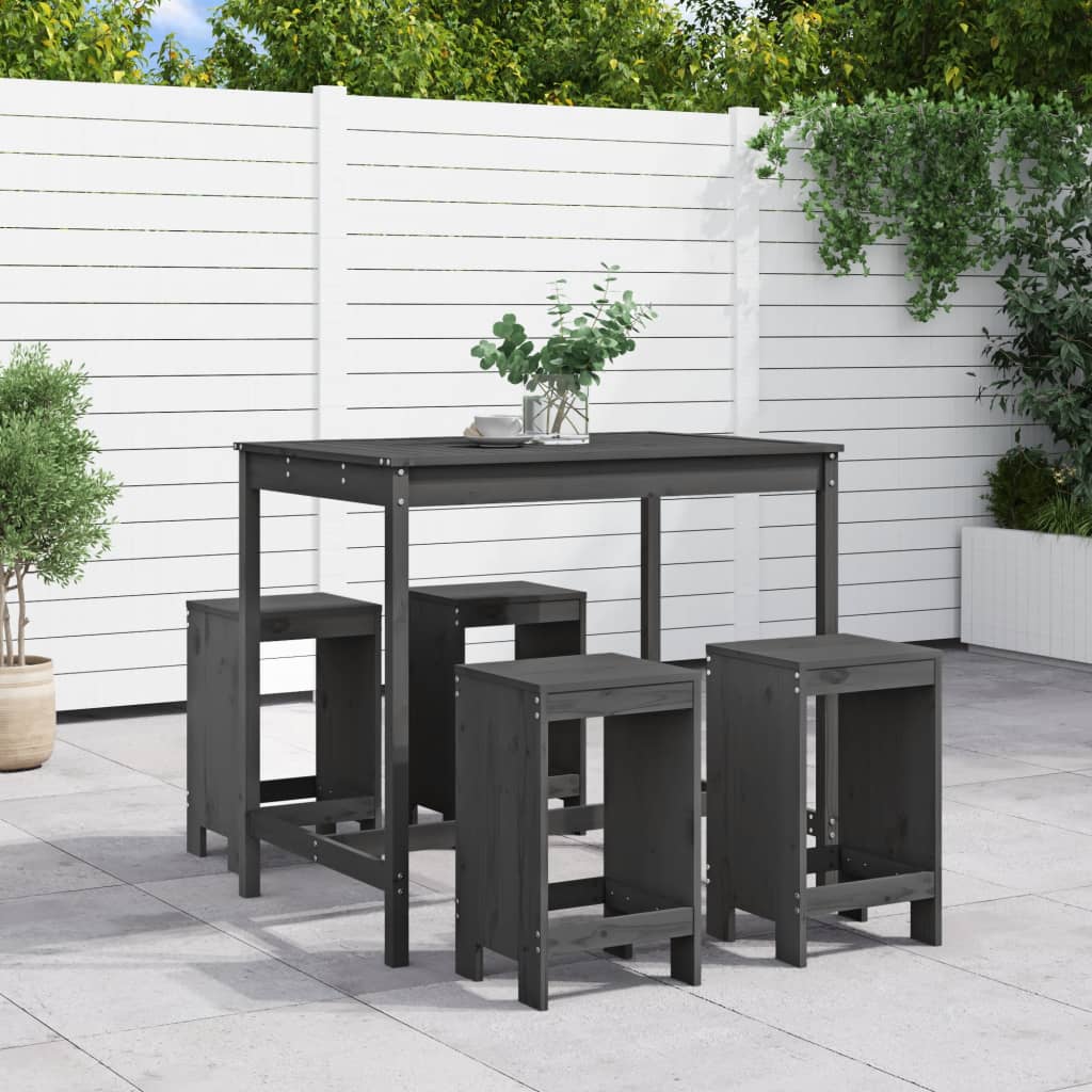 5 Pcs conjunto de bar para jardim pinho maciço cinzento