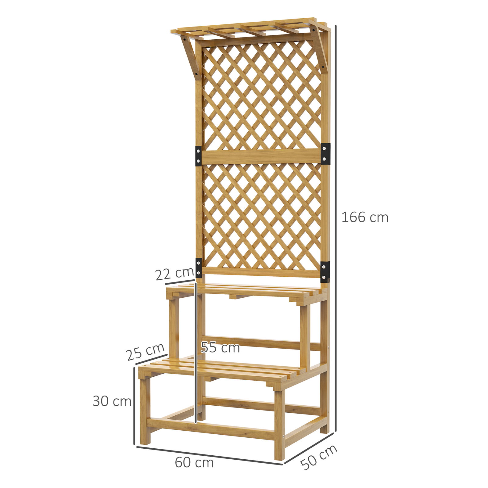 Suporte para plantas de madeira com treliça suporte para vasos de 2 níveis para jardim pátio 60x50x166 cm madeira