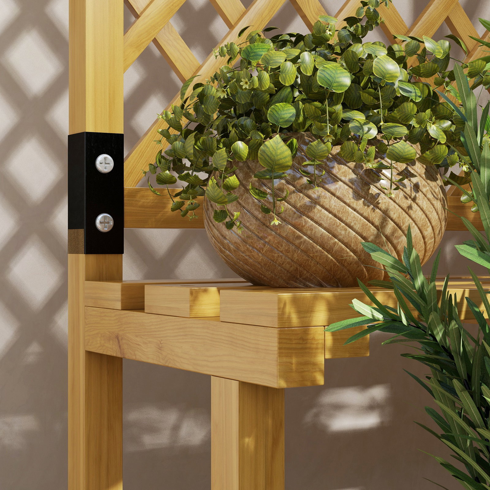 Suporte para plantas de madeira com treliça suporte para vasos de 2 níveis para jardim pátio 60x50x166 cm madeira