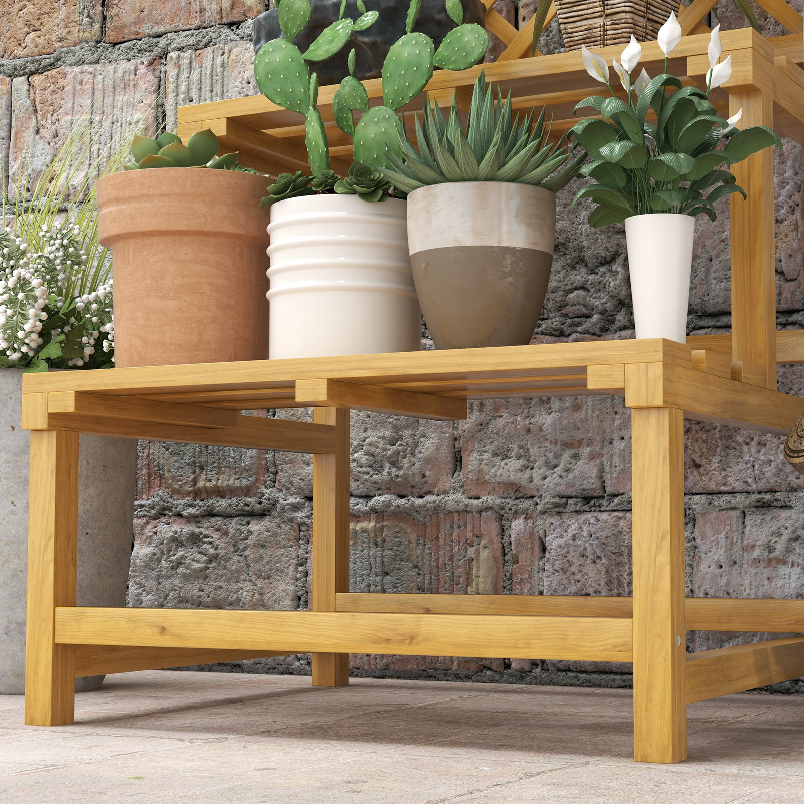 Suporte para plantas de madeira com treliça suporte para vasos de 2 níveis para jardim pátio 60x50x166 cm madeira