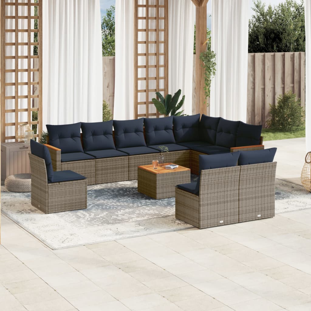 Conjunto de sofá de jardim com 11 peças e almofadas em rattan sintético cinza
