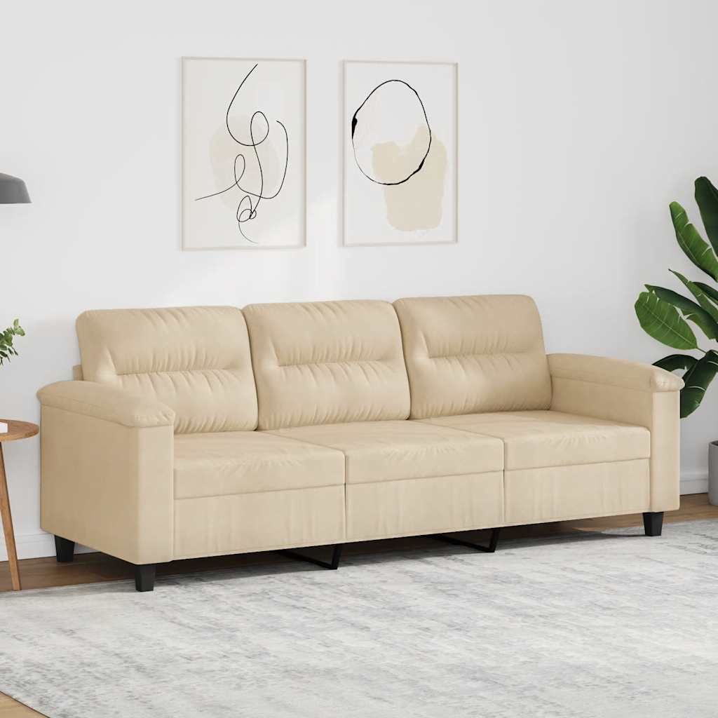 Sofá de 3 lugares 180 cm tecido de microfibra creme