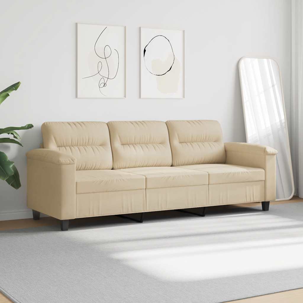 Sofá de 3 lugares 180 cm tecido de microfibra creme