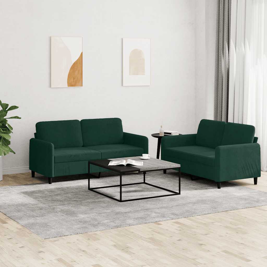 2 Pcs conjunto de sofás veludo verde-escuro