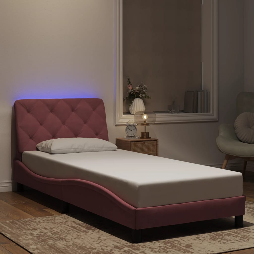 Estrutura de cama com LED sem colchão 80x200 cm veludo rosa