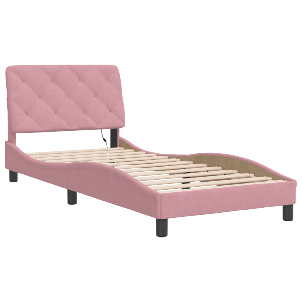Estrutura de cama com LED sem colchão 80x200 cm veludo rosa