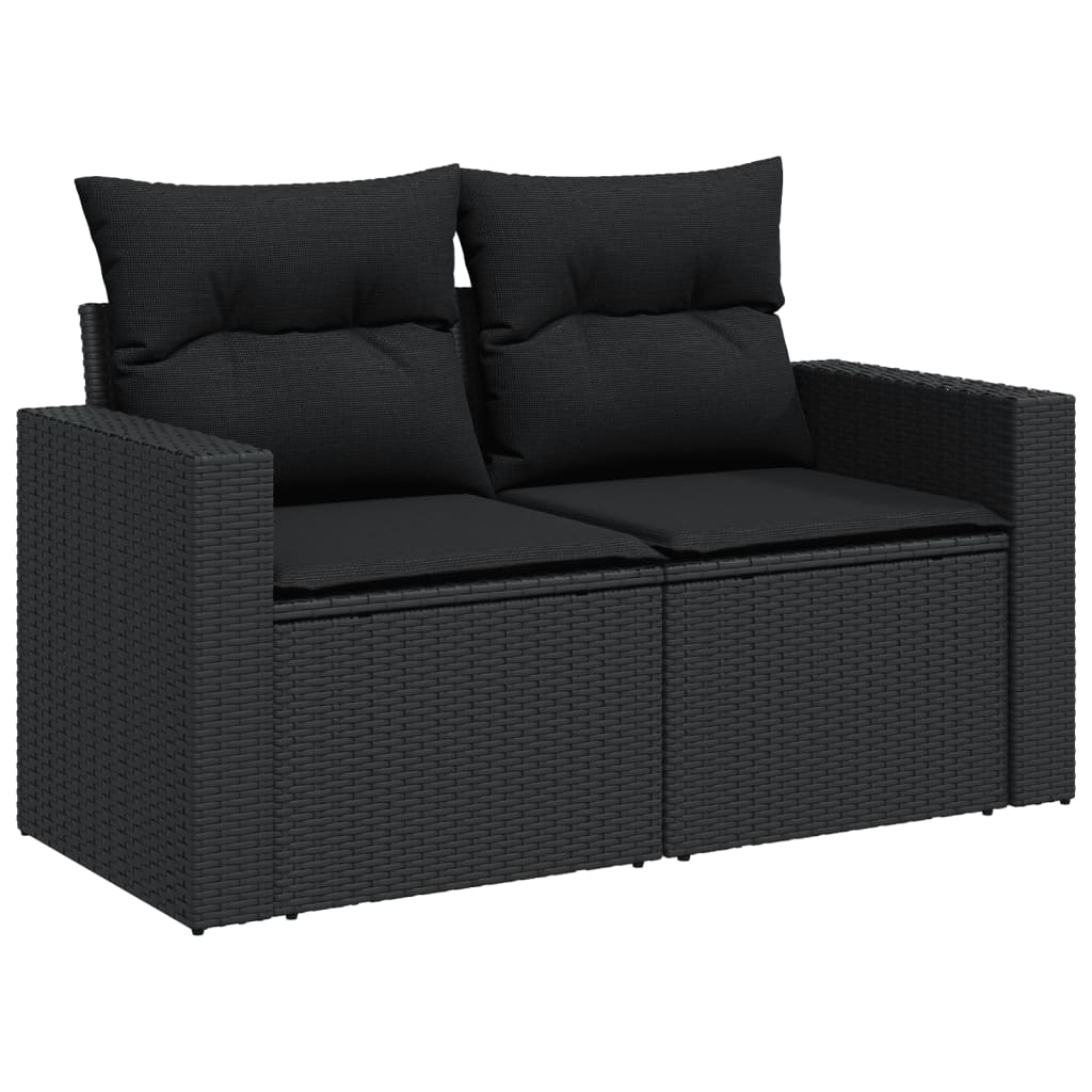 8 Pcs conjunto sofás de jardim com almofadões vime PE preto