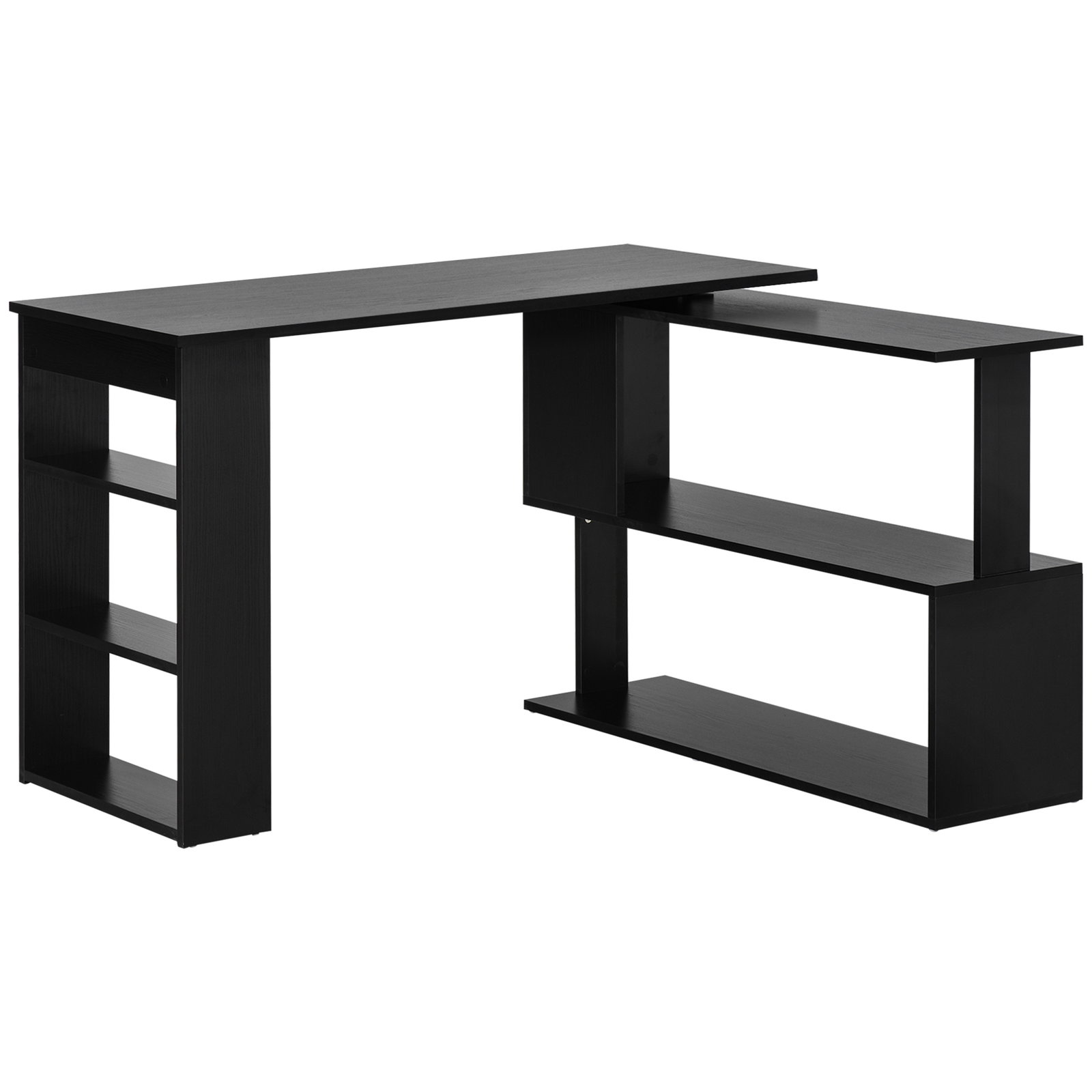 Mesa de computador secretária mesa de canto giratória 360° com 5 prateleiras 120x110x74,5 cm preto