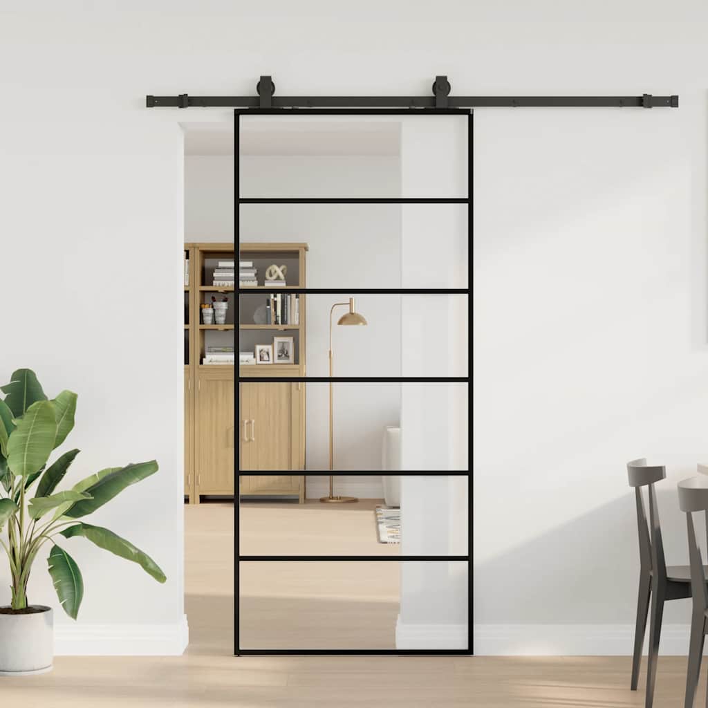 Porta deslizante c/ conj. ferragens 90x205cm vidro esg preto