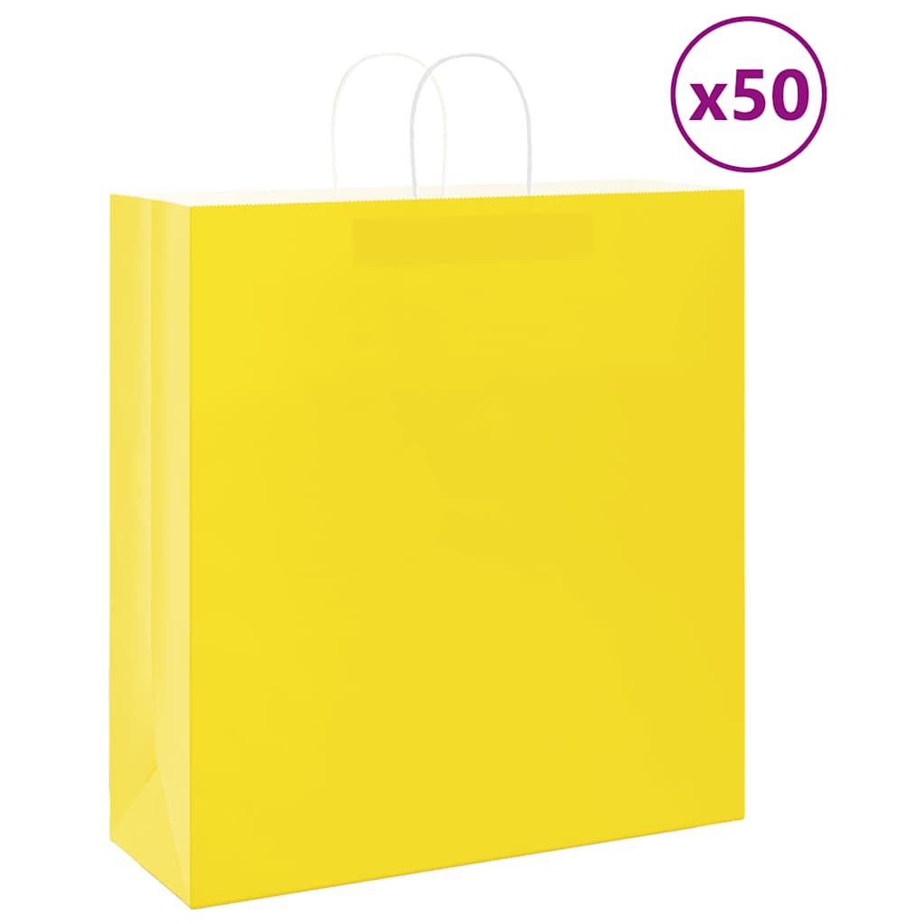 Sacos de papel 50 unid com alças amarelo 45x17x48 cm
