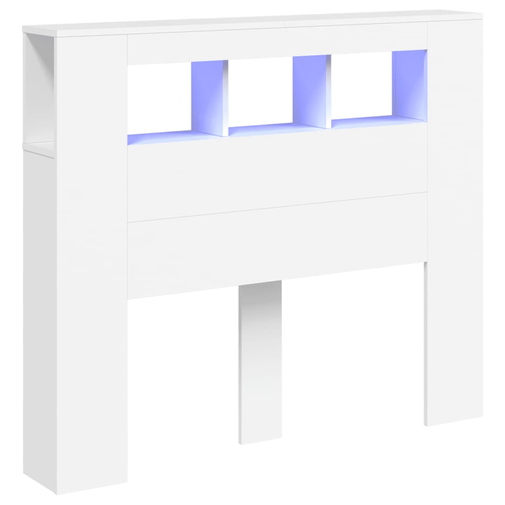 Cabeceira cama c/ leds 120x18,5x103,5 cm deriv. madeira branco