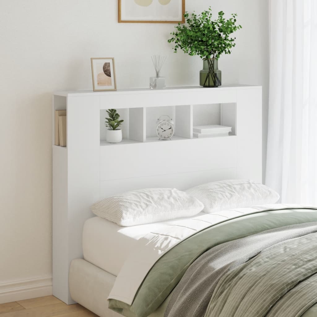 Cabeceira cama c/ leds 120x18,5x103,5 cm deriv. madeira branco