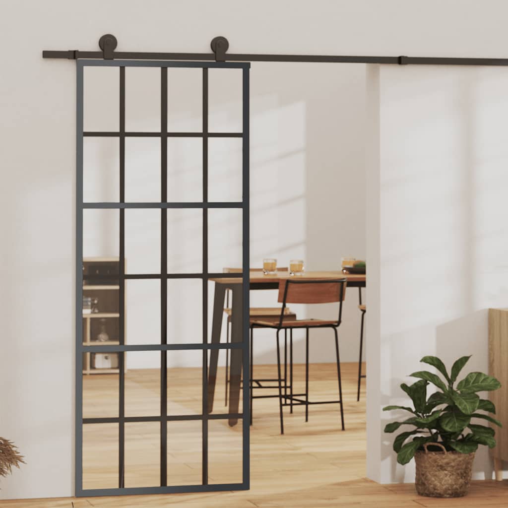 Porta deslizante em vidro esg e alumínio 76x205 cm preto