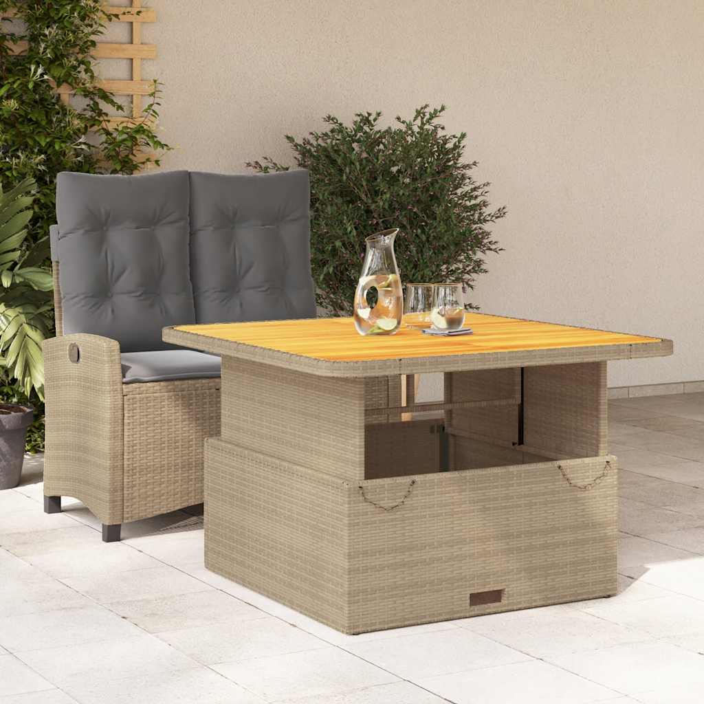 2 Pcs conjunto de jantar p/ jardim com almofadões vime PE bege