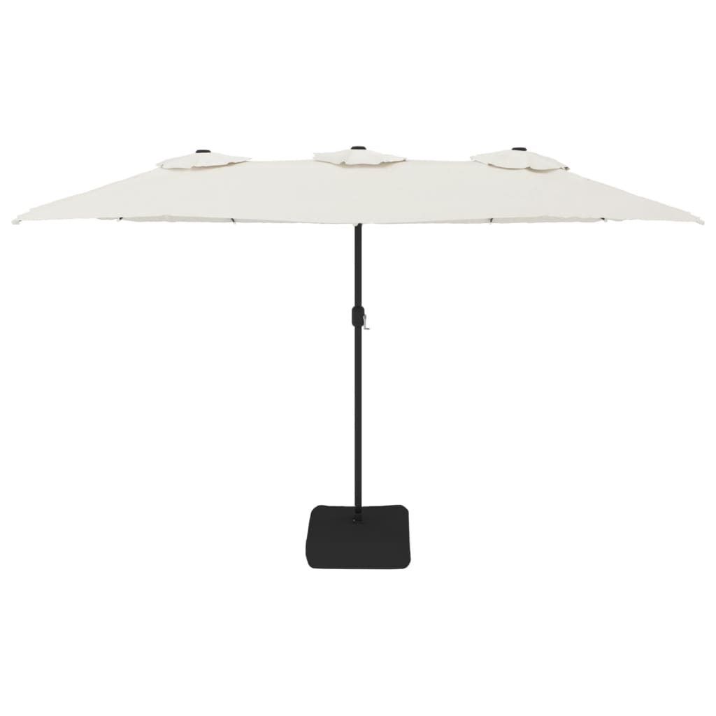 Guarda-sol de jardim c/ cabeça dupla/LED 449x265cm branco areia
