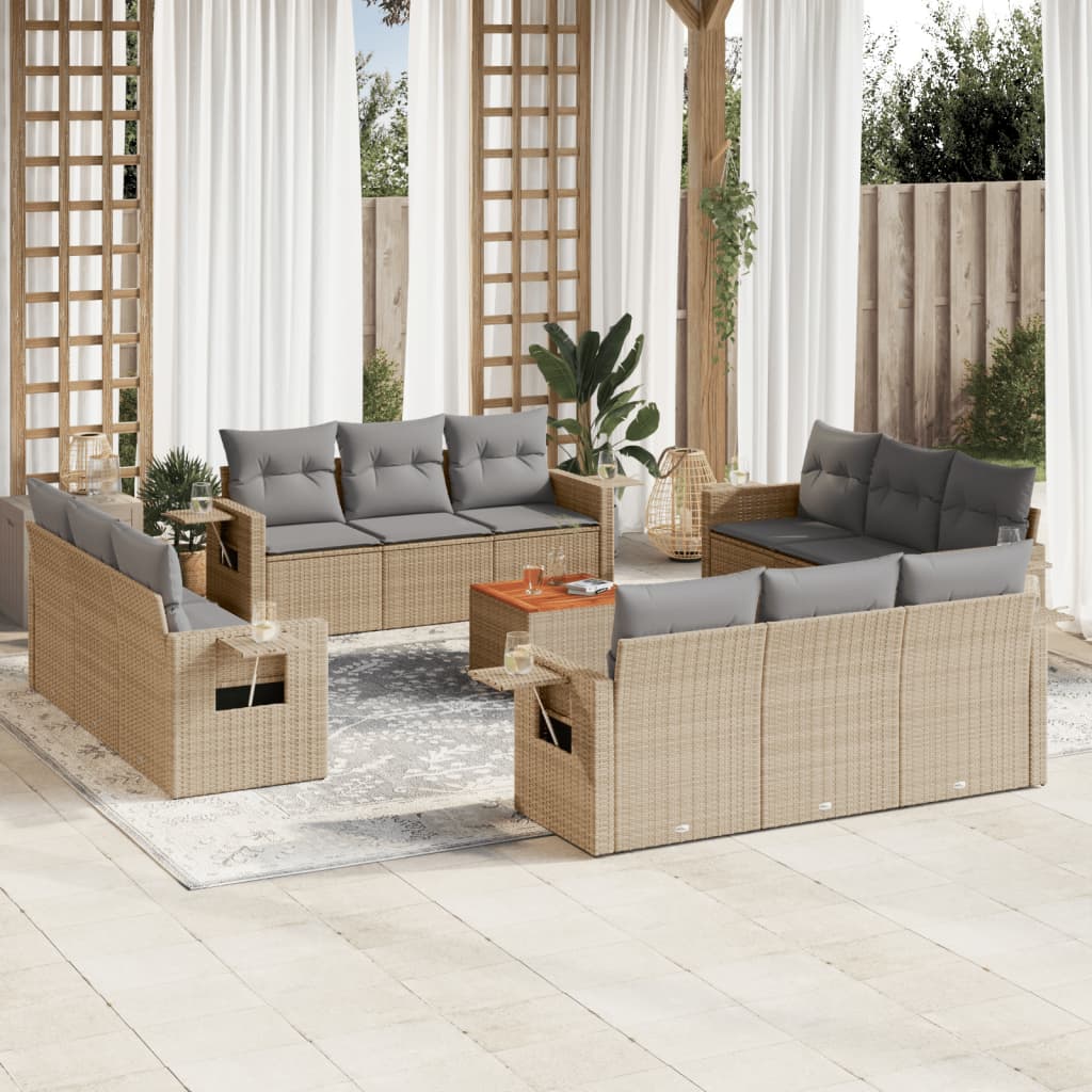 13 Pcs conjunto de sofás p/ jardim com almofadões vime PE bege