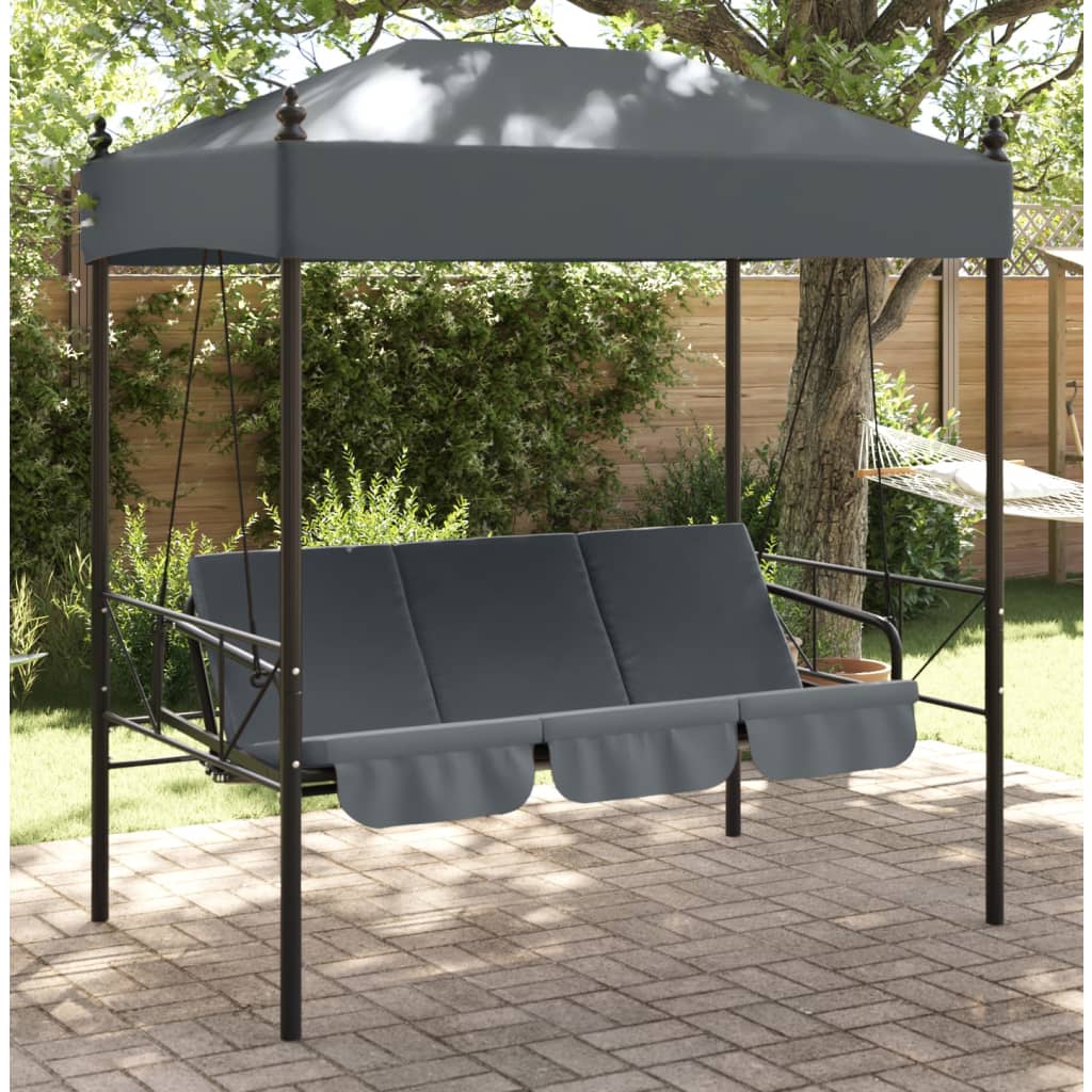 Banco baloiço para jardim com toldo aço cinzento-escuro