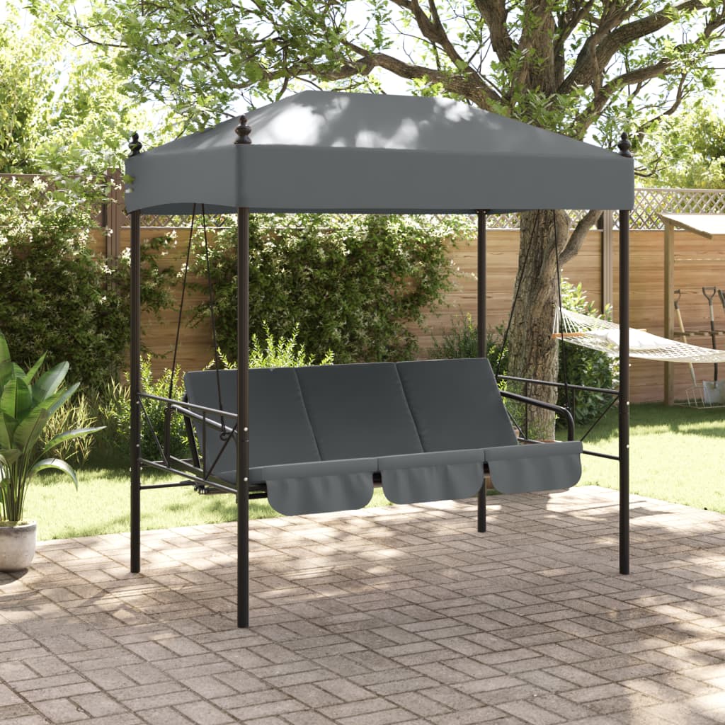 Banco baloiço para jardim com toldo aço cinzento-escuro