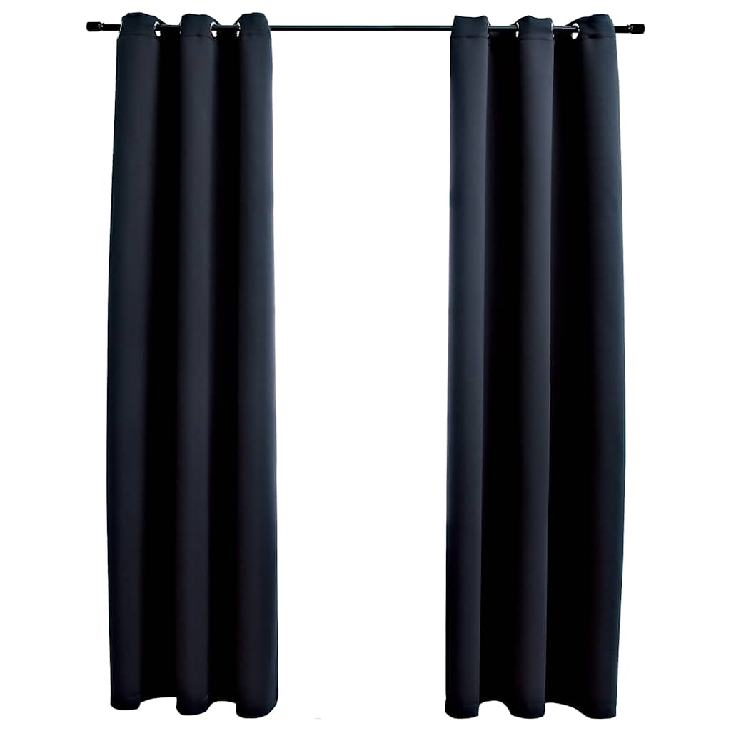 Cortinas blackout com argolas 2 peças tecido preto 97x213 cm