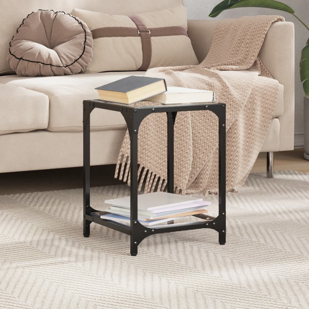 Mesa de centro c/ topo em vidro transparente 30x30x40 cm aço