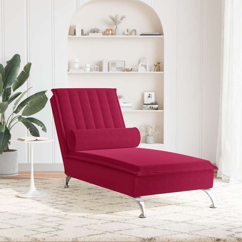 Chaise lounge de massagem com rolo veludo vermelho tinto