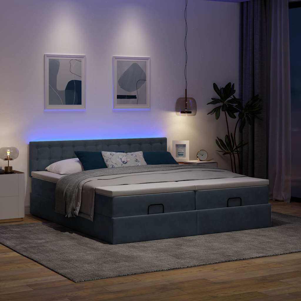 Moldura de cama otomana com colchão cinza escuro veludo