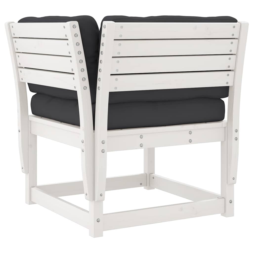 4 Pcs conj. lounge de jardim c/ almofadões pinho maciço branco