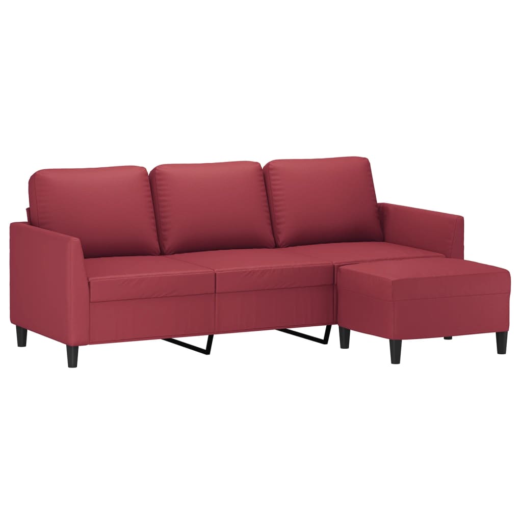 Sofá 3 lugares c/ apoio pés 180 cm couro artif. vermelho tinto