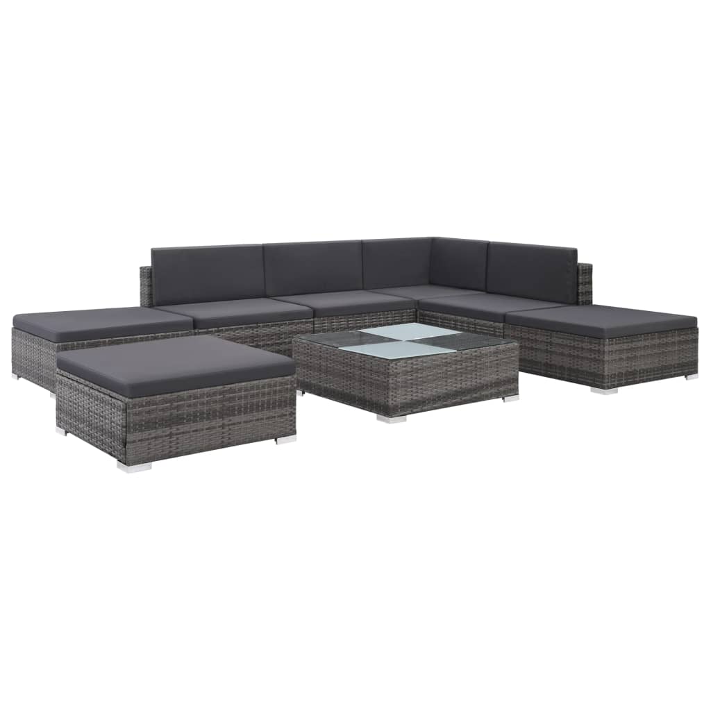 8 Pcs conjunto lounge de jardim c/ almofadões vime PE cinzento