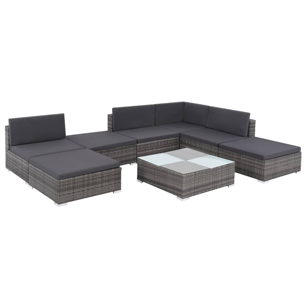 8 Pcs conjunto lounge de jardim c/ almofadões vime PE cinzento