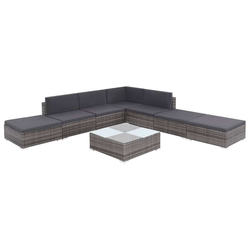 8 Pcs conjunto lounge de jardim c/ almofadões vime PE cinzento