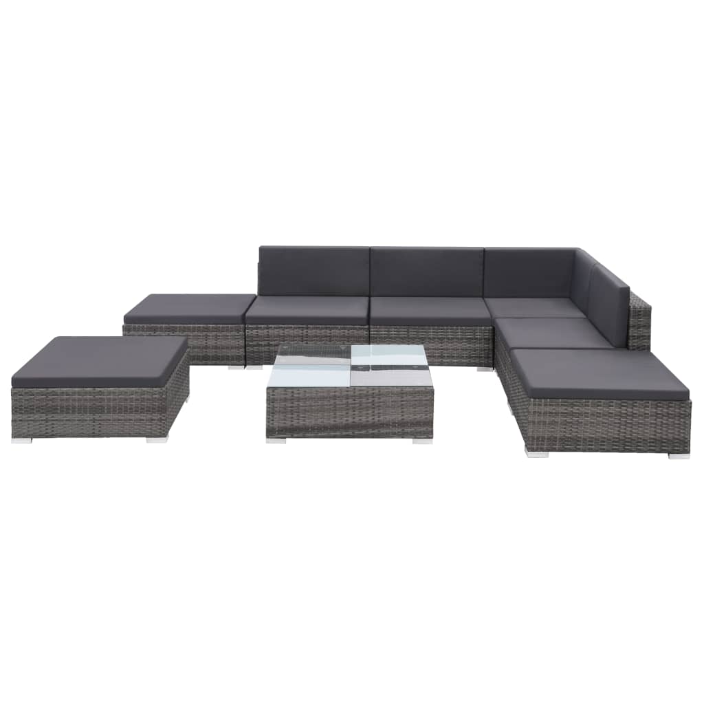 8 Pcs conjunto lounge de jardim c/ almofadões vime PE cinzento