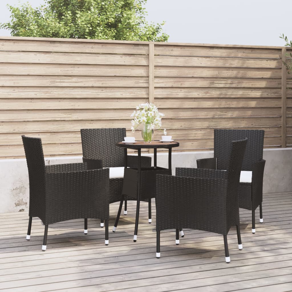 5 Pcs conjunto bistrô de jardim c/ almofadões vime PE preto