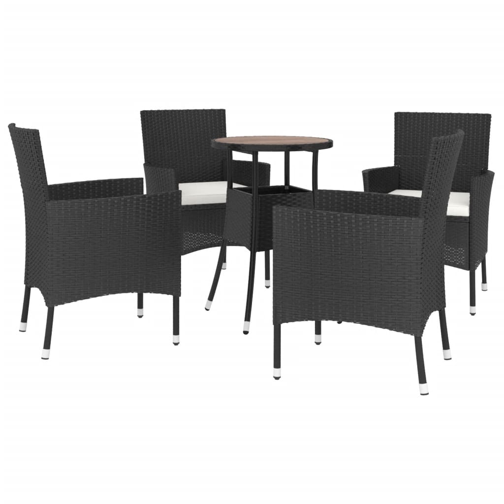 5 Pcs conjunto bistrô de jardim c/ almofadões vime PE preto