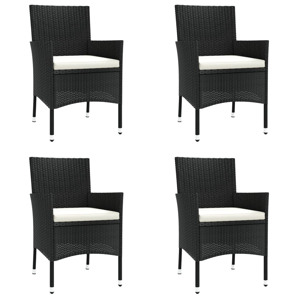 5 Pcs conjunto bistrô de jardim c/ almofadões vime PE preto