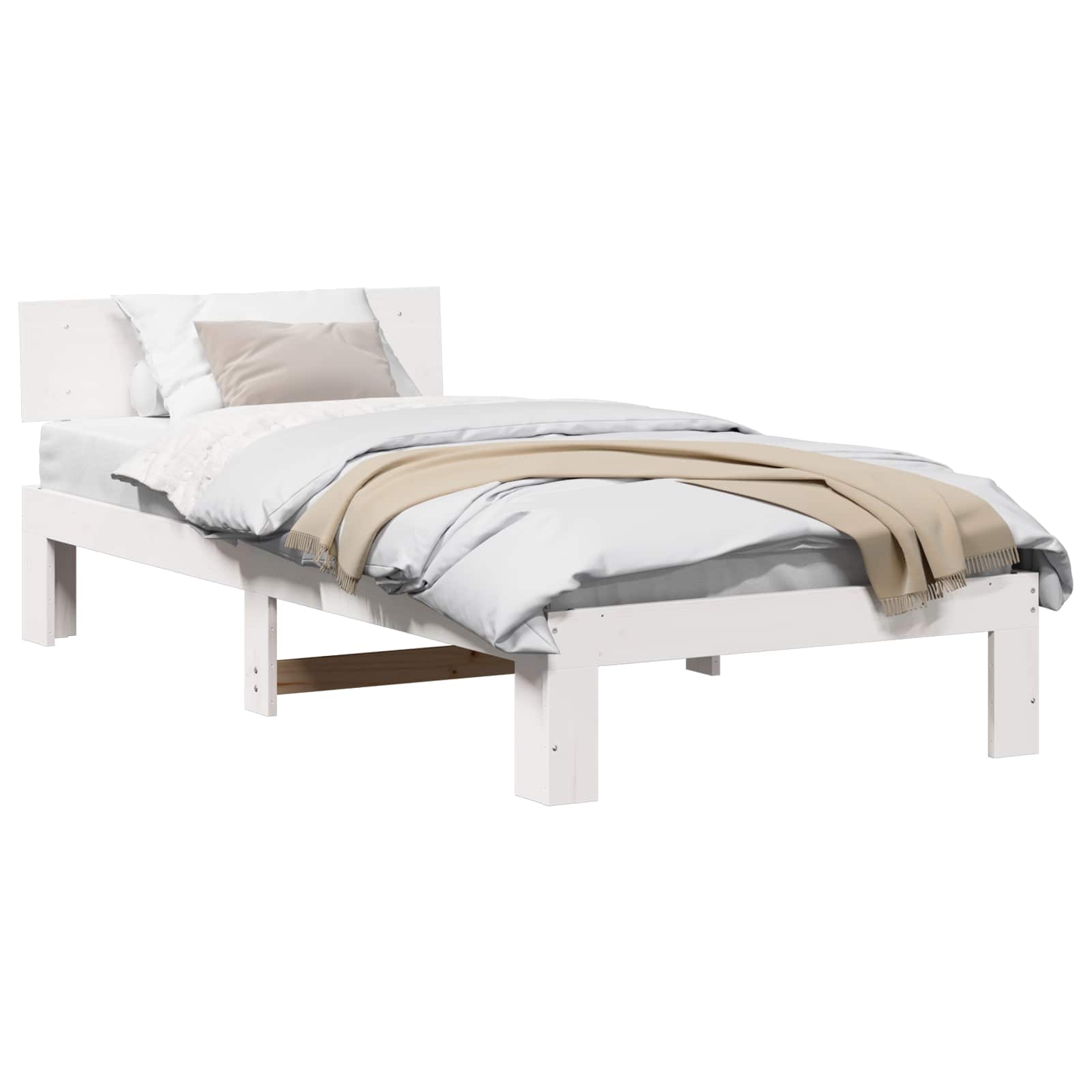 Estrutura da cama branco 90 x 200 cm madeira de pinheiro sólida