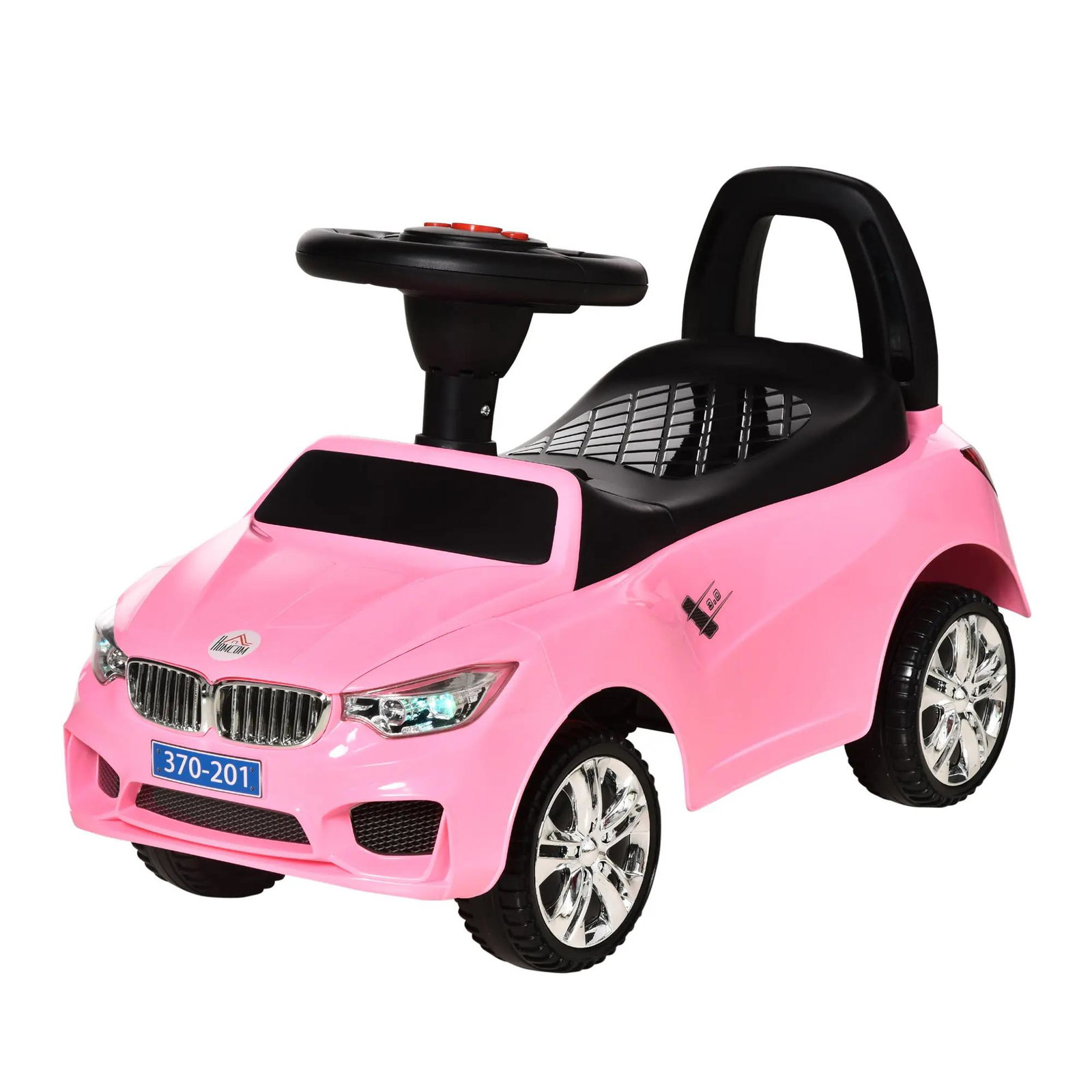 Carro Andador para Crianças de 18-36 Meses com Faróis Música Buzina Volante Compartimento de Armazenamento e Alça para Empurrar